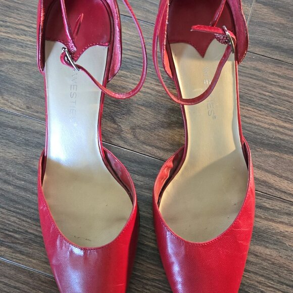 WESTIES Red Leather Upper Ankle Strap Pointed Toe Heels NWOT/SIZE 10M - Picture 8 of 8